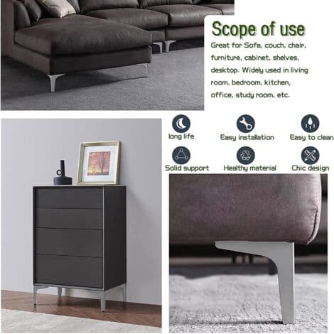 Set med 4 moderna triangulära möbelben i metall Kompatibel med garderob, soffa, fåtölj (17 cm)