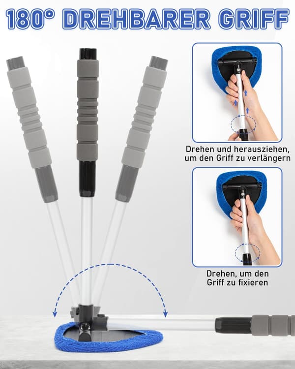 [13]Car Window Cleaning Kit - Microfiber Brush with Spray Bottle & Extendable Handle