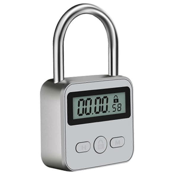 NY Metal Timerlås LCD-skærm Multifunktionel Elektronisk Tid 99 Timer Maks. Timing USB Genopladelig Timerhængelås, Sølv Silver
