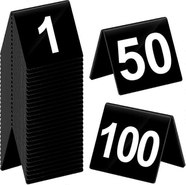 100-pack dubbelsidiga akrylbordsnummer 1-100 för bröllop och evenemang