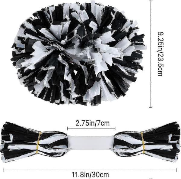 4 stk. Cheerleading Pomponer til Cheerleader Kostume Kvinder, 2 Par Cheer Pomponer Black White