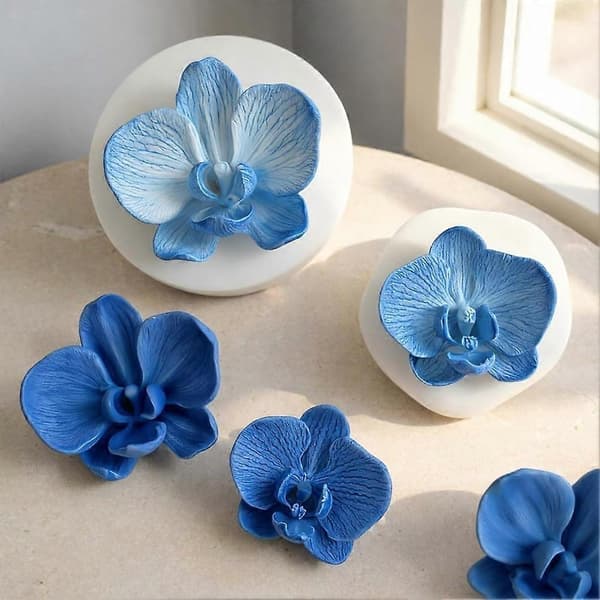 2 stk. Phalaenopsis Orkidé Blomst Silikone Lysform, 3D Blomster Epoxyharpiksforme til Fondant Chokolade Slik Kage White