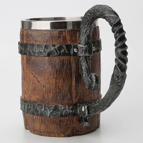 Ölmugg, imiterad trä rostfri stålmugg, fatmugg för män (1 st, brun)