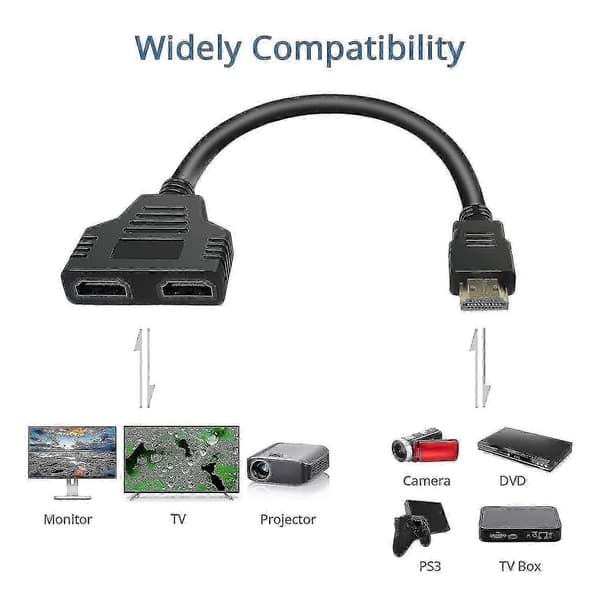 HDMI Splitter Adapterkabel HDMI Splitter 1 ind 2 ud HDMI Han til Dobbelt HDMI Hun 1 til 2 [MI]