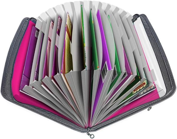 1 Piece Expanding File Organizer, Fun Storage Document Folder Box Files, 13 Pockets Zipper Archive Folders Pink