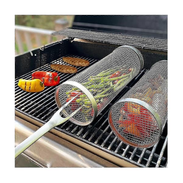 2 stk. roterende grillkurve - Den bedste grillkurv nogensinde, rund grillnet i rustfrit stål
