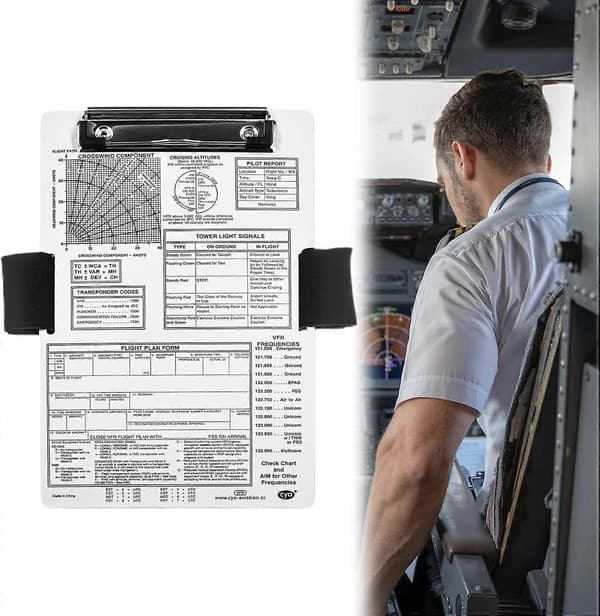 Pilot Kneeboard med elastisk stropp, aluminium flypute for IFR VFR, profesjonell og robust for fly og kjøretøy