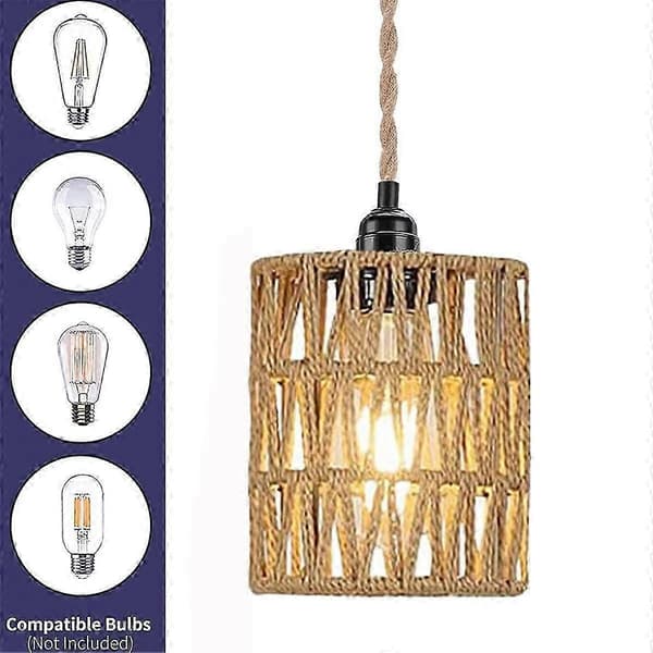 egnet for boho plug-in pendellampe med rottingsylinder-skjerm BrownBlack
