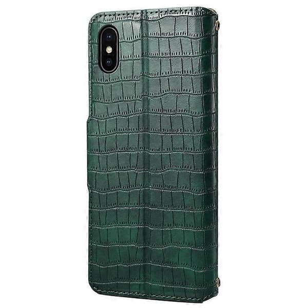 Compatible with iPhone X / XS Wallet Case Anti-Scratch PU Leather Case Stand Crocodile Texture Cover [DB] Green