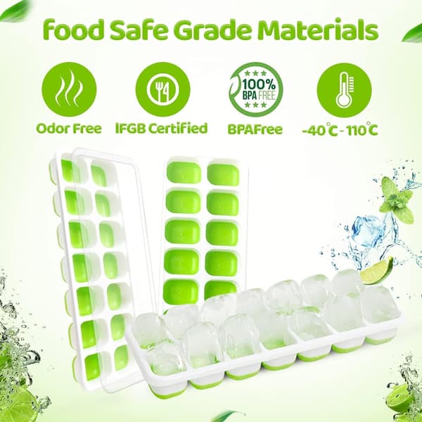 4-pack Silicone Ice Cube Trays with Lids – 14 Ice Cubes, BPA-free, Stackable, Dishwasher Safe