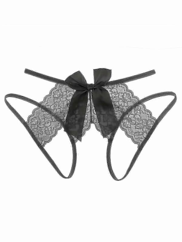 Åpne truser med blomsterblonde og sløyfedesign Black M