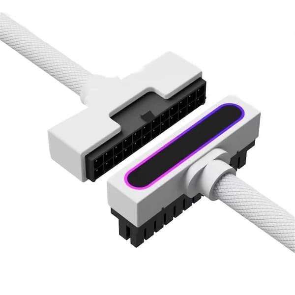 ATX24PIN forlængerkabel med ARGB SYNC One-Line Connection Computer Power Extension Cable Side Bend White