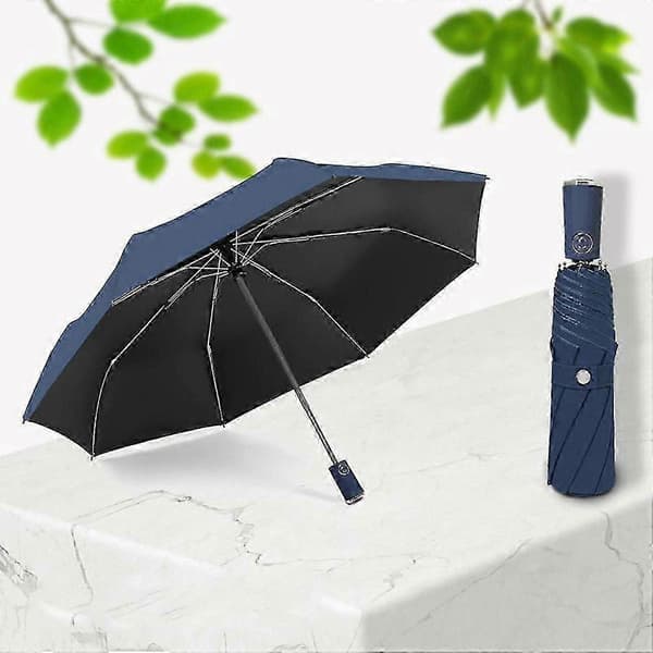Kompakt Foldeparaply til Både Sol og Regn 8-ribbet 3-fold Automatisk Åbning/Lukning UPF50+ 97cm Efter Åbning Blue Fully Automatic