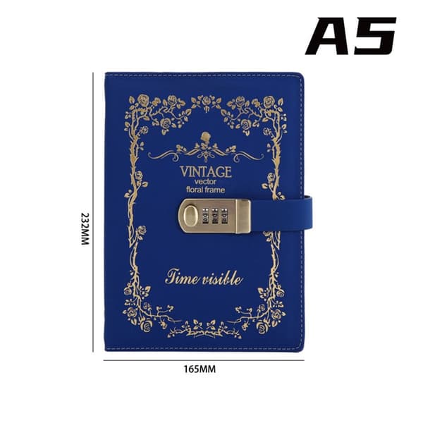 A5 Simple Artistic Retro Handbook Password Book Diary Notebook Blue blue