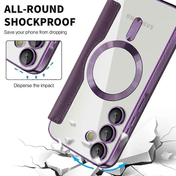 Samsung Galaxy A55 5G Magnetic Case - Leather Card Holder with RFID Blocking, Flip Wallet Case Protective Cover Multicolor Multicolor Purple