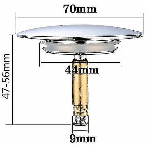 Badekarpropp, diameter 70 mm, dobbel forsegling, høydejusterbar, universell badekarpropp, servantventil, rustfri badekaravløp.