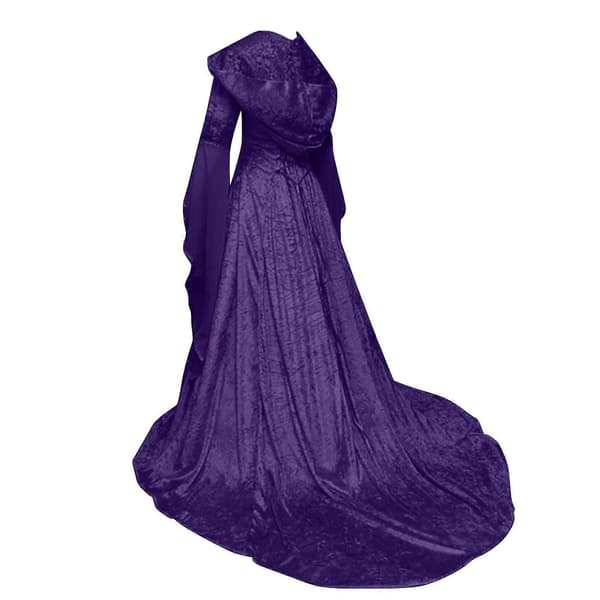 Dammode Långärmad Klänning med Huva Golvlång Cosplay Klänning Purple L