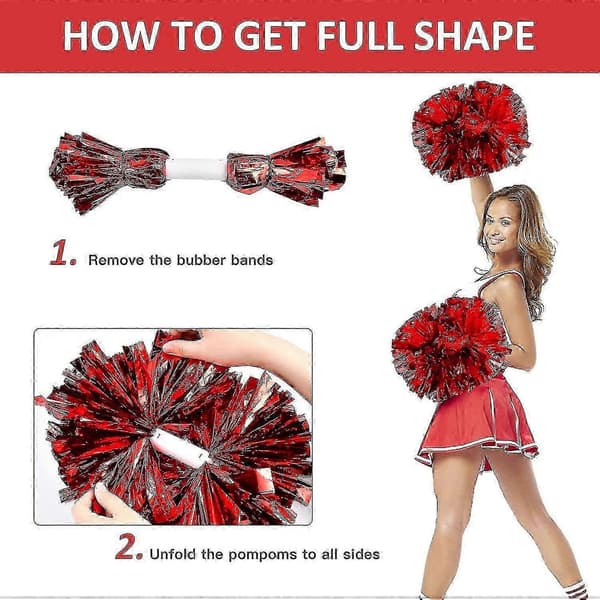 4 stk. Cheerleading Pomponer til Cheerleader Kostume Kvinder, 2 Par Cheer Pomponer All Red