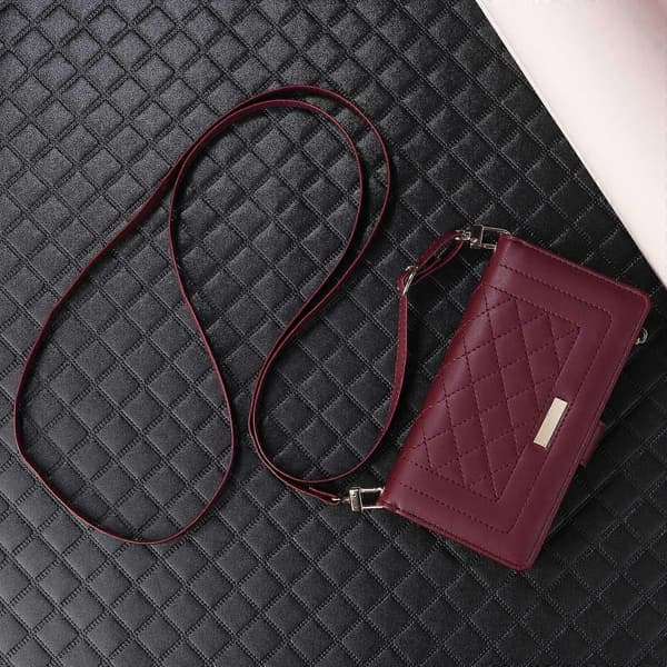 【13】Zipper Wallet Leather Case For Samsung Galaxy S24 FE 5G Wine Red