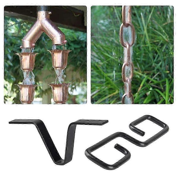 Rain Chain Gutter Adapter, Black V-Shaped with S-Hook, Rain Chain Hook for 1-Piece Kit black