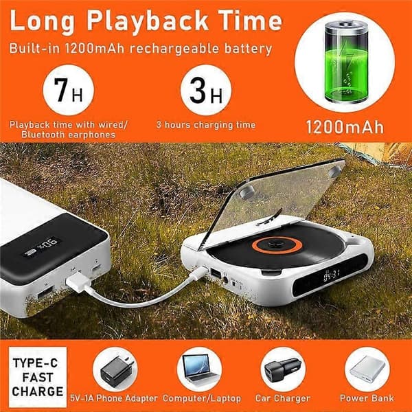 Portable CD Player Bluetooth Speaker, LED Display, Stereo Player, Wall-Mounted CD Music Player with-Perfet