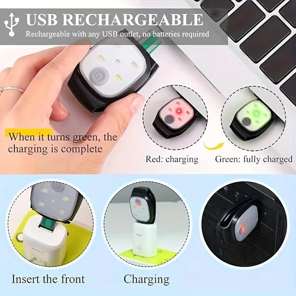 [13]Clip-On LED Running Lights 1/2-Pack – USB Rechargeable, Hands-Free & Flashing Function 1-Pack