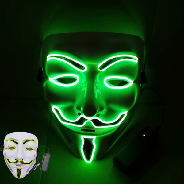 Let LED V-Vendetta EL-tråd Lys Halloween Fest Kostume, grøn