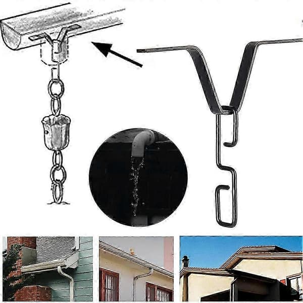 Rain Chain Gutter Adapter, Black V-Shaped with S-Hook, Rain Chain Hook for 1-Piece Kit black