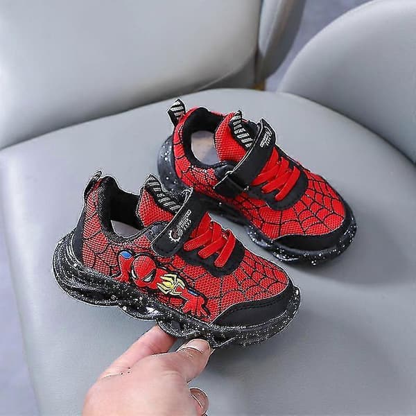 Spiderman Barnesko Nye Gutter Sneakers Med Lys Nye Barnesko Red 29
