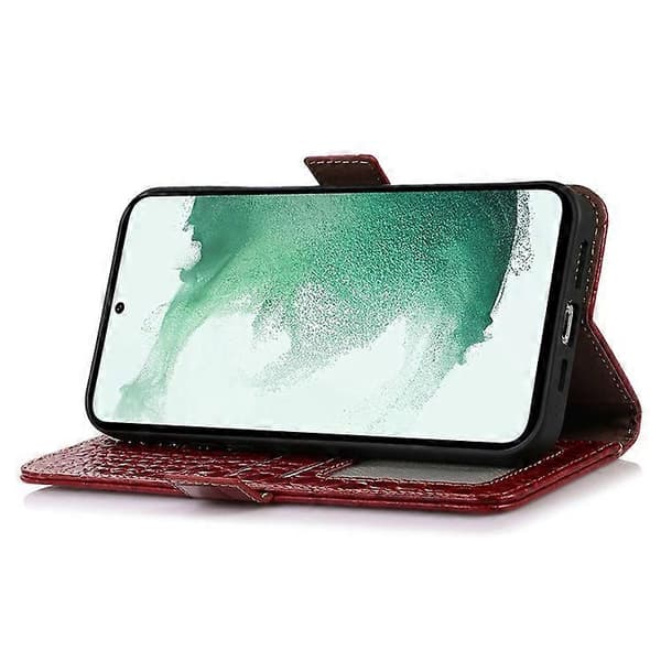 Compatible with Samsung Galaxy S21 FE 5G RFID Genuine Leather Wallet Phone Case, Crocodile Texture Foldable Stand [DB] Red