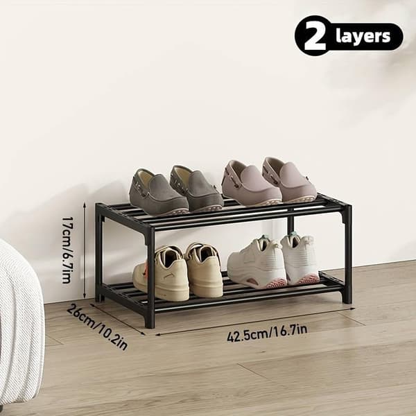 [13]2-Tier Shoe Rack, Small Slim Shoe Rack, Rust-Proof Coating, Suitable for Dorm, Rental Housing, Balcony, Stackable Narrow Shoe Rack