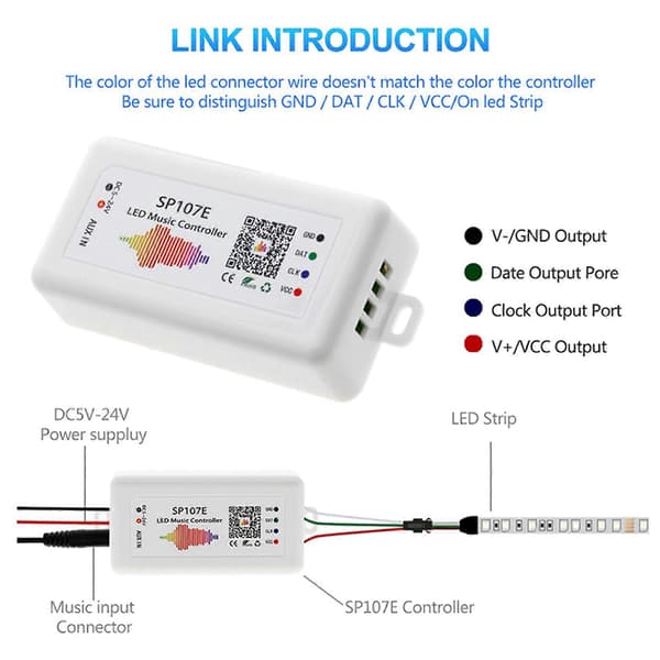 2X SP107E LED-ohjain Bluetooth Smart APP WS2811/2812B valonauhan himmennin musiikkiohjain White