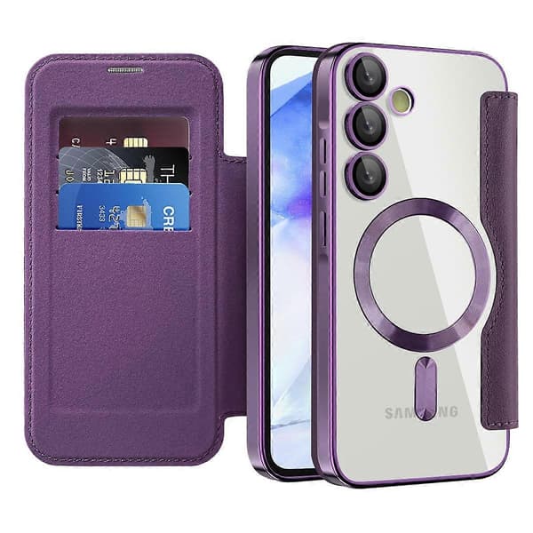 Samsung Galaxy A55 5G Magnetic Case - Leather Card Holder with RFID Blocking, Flip Wallet Case Protective Cover Multicolor Multicolor Purple