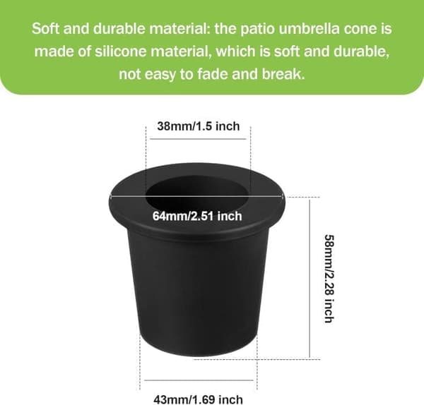 【13】2-pak Parasolbeslag til Haveborde – Koniske Kiler med 1,5\" Adapter til Poolparasoller Black