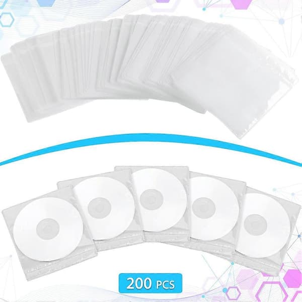 200 stk CD-etuier DVD-konvolutter Dobbeltsidede genopfyldelige plastikskiveholdere til tomme opbevaringsmapper til beskyttelse White