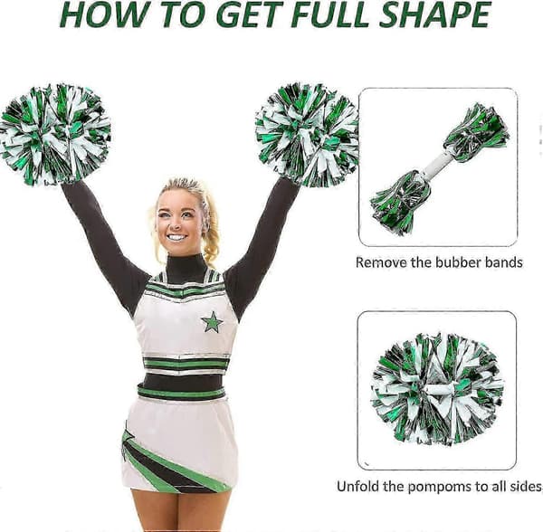 4 stk. Cheerleading Pomponer til Cheerleader Kostume Kvinder, 2 Par Cheer Pomponer Green White