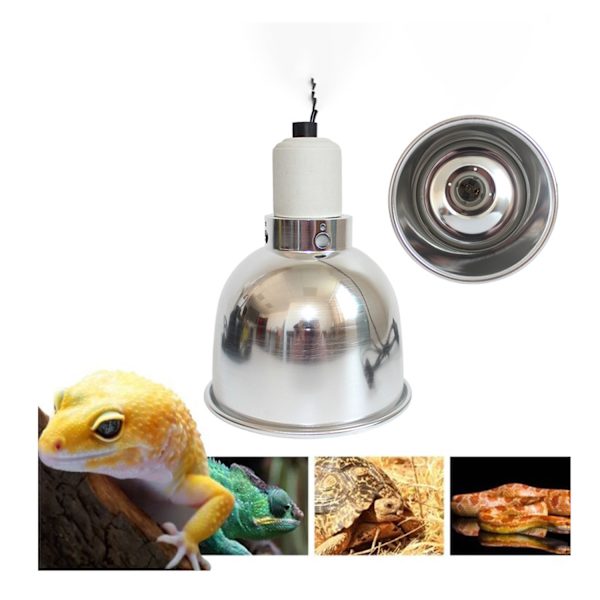 5.5-inch Reptile Lamp with Heating Function, UVB Lamp with Silver Shade, 1.8-meter Cord with Switch, Multifunctional Clips silver