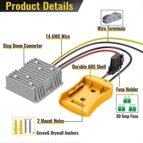 20V til 12V Step Down-omformer Power Wheels batteriadapter, DC 12V 20A 240W Buck-omformer regulator for Dewalt