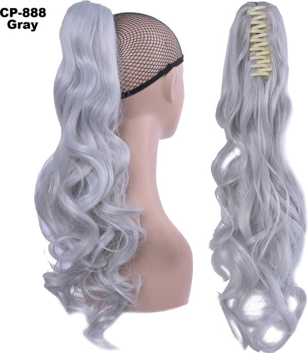 Brazilian Ponytail, Ponytail Extensions Wavy – Grey-Grey