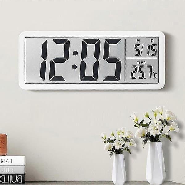 Digital Vægur 8 Tommer LCD Display Tid Temp Dato Batteri USB Drevet
