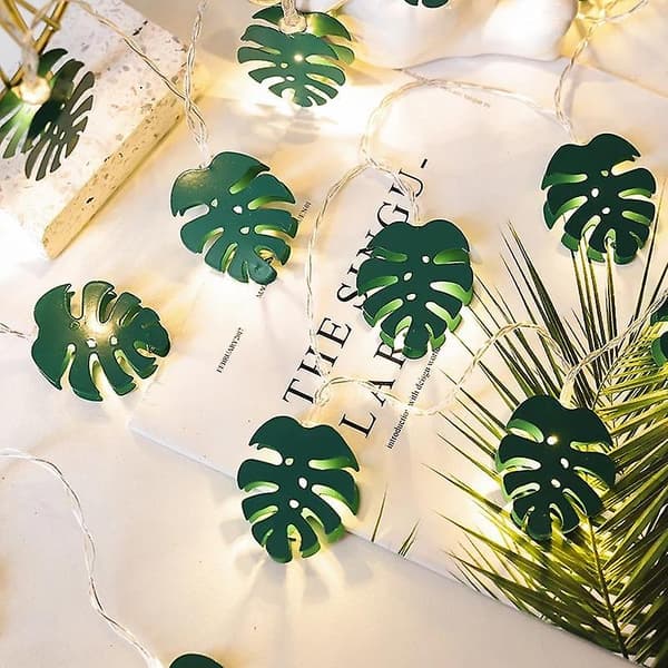 Julepynt 1,5 m 10-LED Nordisk kunstig Monstera-blad LED-lyskæde til bryllup og jul