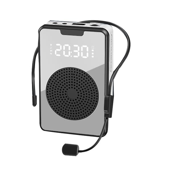 Trådløs stemmeforsterker Bluetooth mikrofonhøyttaler med mikrofonheadset, for guide - svart