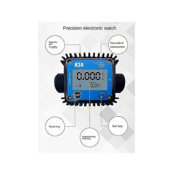 lämplig för turbin k24 digital dieselbränsleflödesmätare lcd-display vätskevattenflödesmätning Black  Blue