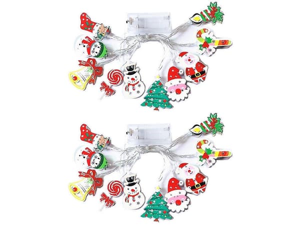 2-pack 3m julgransbelysning med snögubbe och jultomte för juldekoration