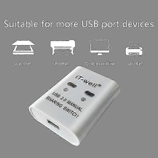 USB-printerdelingsenhed, 2 ind 1 ud printerdelingsenhed, 2-ports manuel KVM-skiftesplitter white