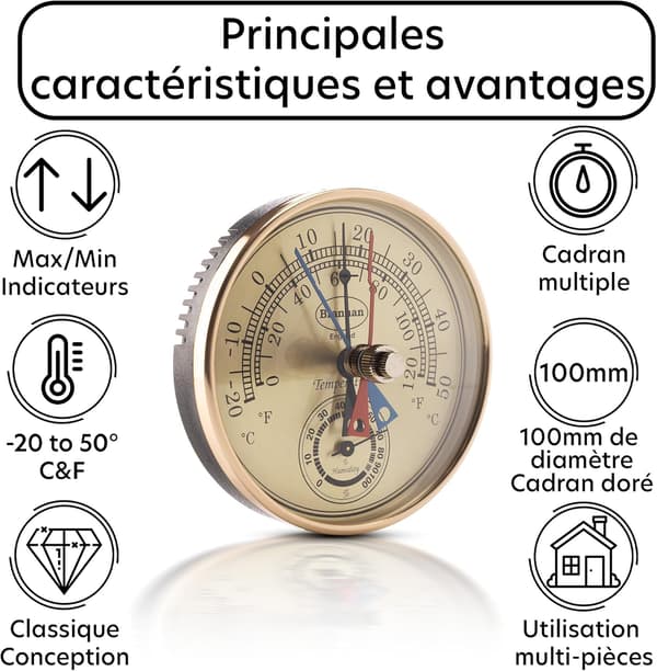 12/413 Termometer/Hygrometer med maks./min. urskive