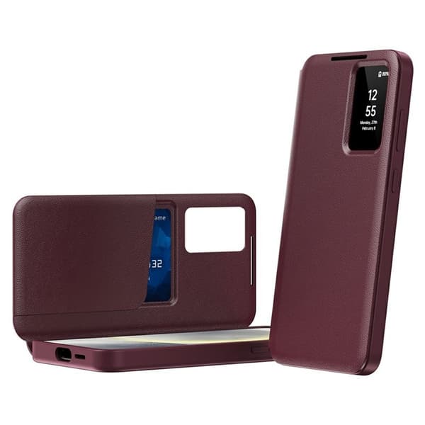 Samsung Galaxy S26 Ultra Cover Læder Smart View - Vinrød