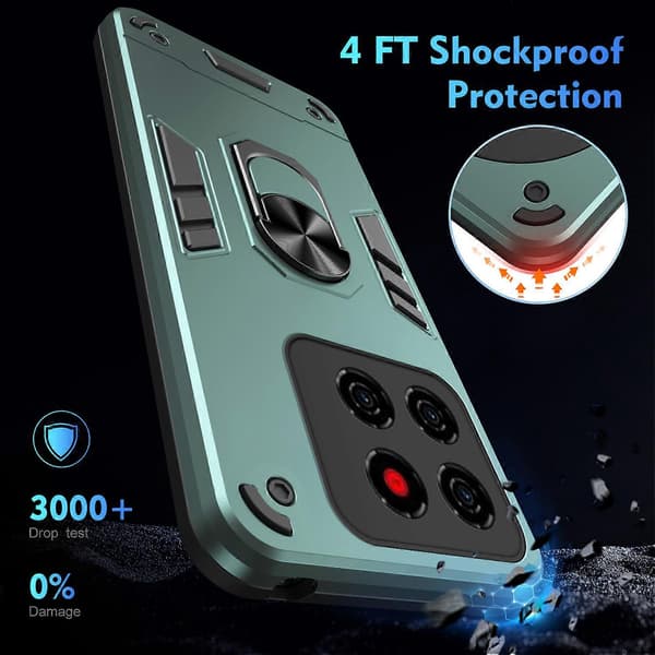 TKdaddy For ZTE Blade A56 Deksel PC + TPU Drop Defend Telefondeksel med Ringstativ Grønn