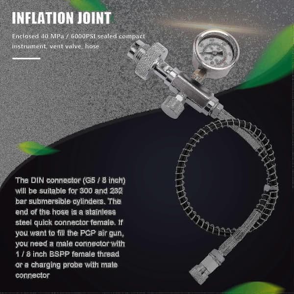 PCP Fyldestation Adapter G5/8 DIN 300 Bar 50cm Slange til Dykkerflasker