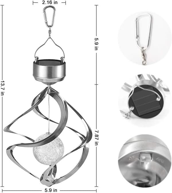 LED solar-powered rotating wind chimes hanging spiral solar lights outdoor